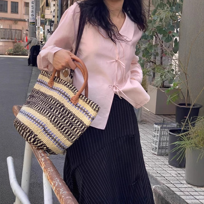 春夏纯色百搭甜美蝴蝶结系带衬衫