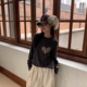 openyy现H25秋款 T恤上衣女 撞色爱心字母印花钉珠圆领长袖 薄款 修身