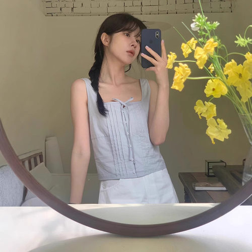 verGAMot纯色百搭显瘦打褶背心