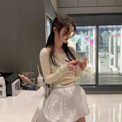 韩国纯色简约圆领打底长袖T恤女