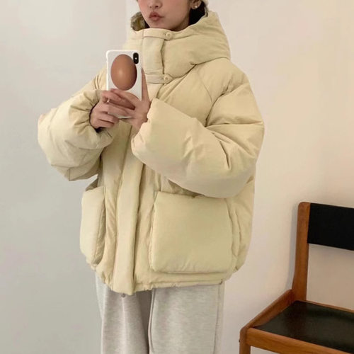 纯色复古羽绒服egg东大门连帽韩