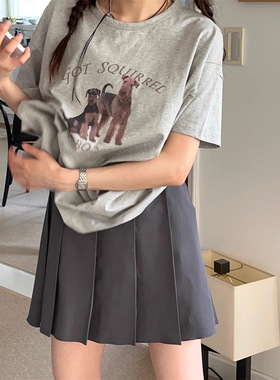 ribbonbit现货25夏款韩国东大门纯棉宽松休闲可爱狗狗印花短袖T恤