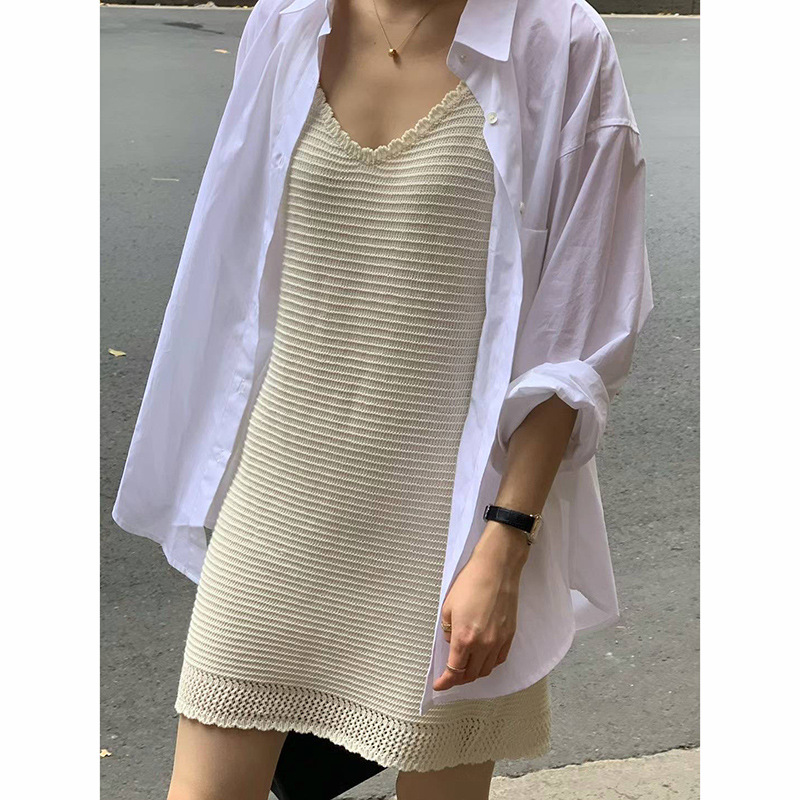 纯色气质V领韩系A字裙吊带连衣裙