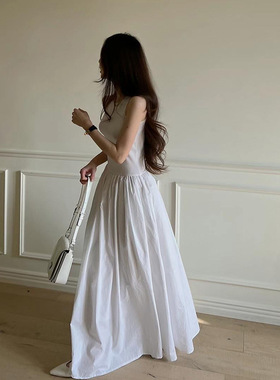 the plan现货25夏款韩国东大门纯色小清新百搭无袖背心连衣裙长裙