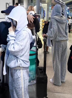 Minjiena家林娜琏同款25款可爱兔子印花围巾连帽外套长裤三件套女