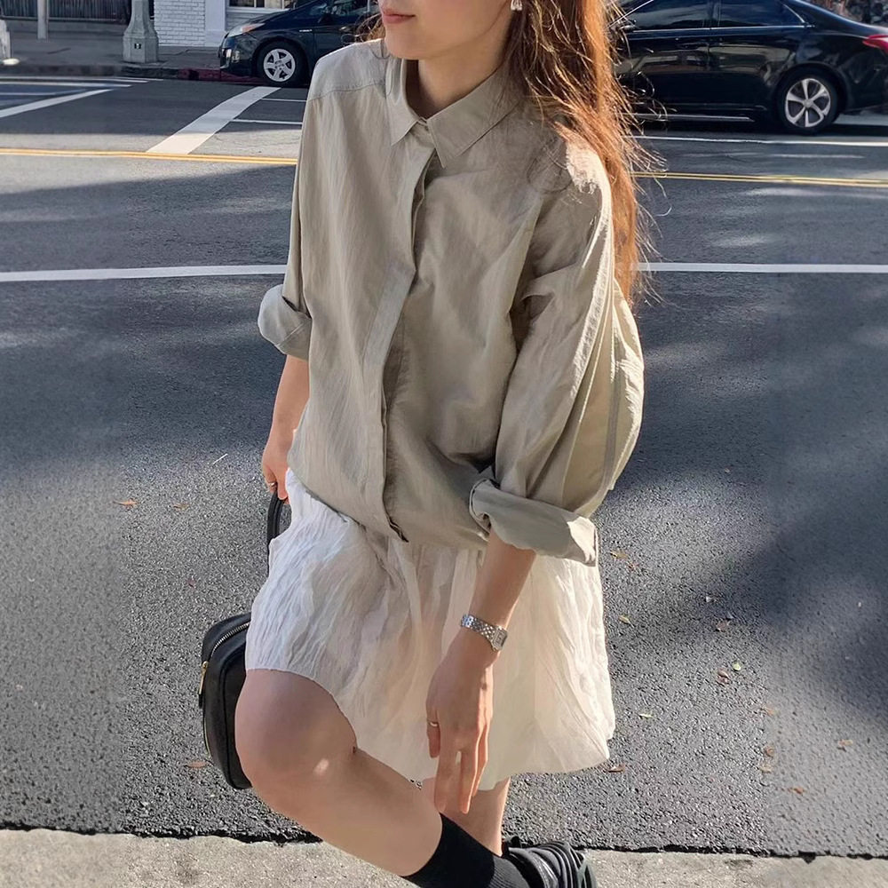 ounce现H26夏款韩国东大门纯色休闲百搭宽松小个子衬衫防晒外套女图片