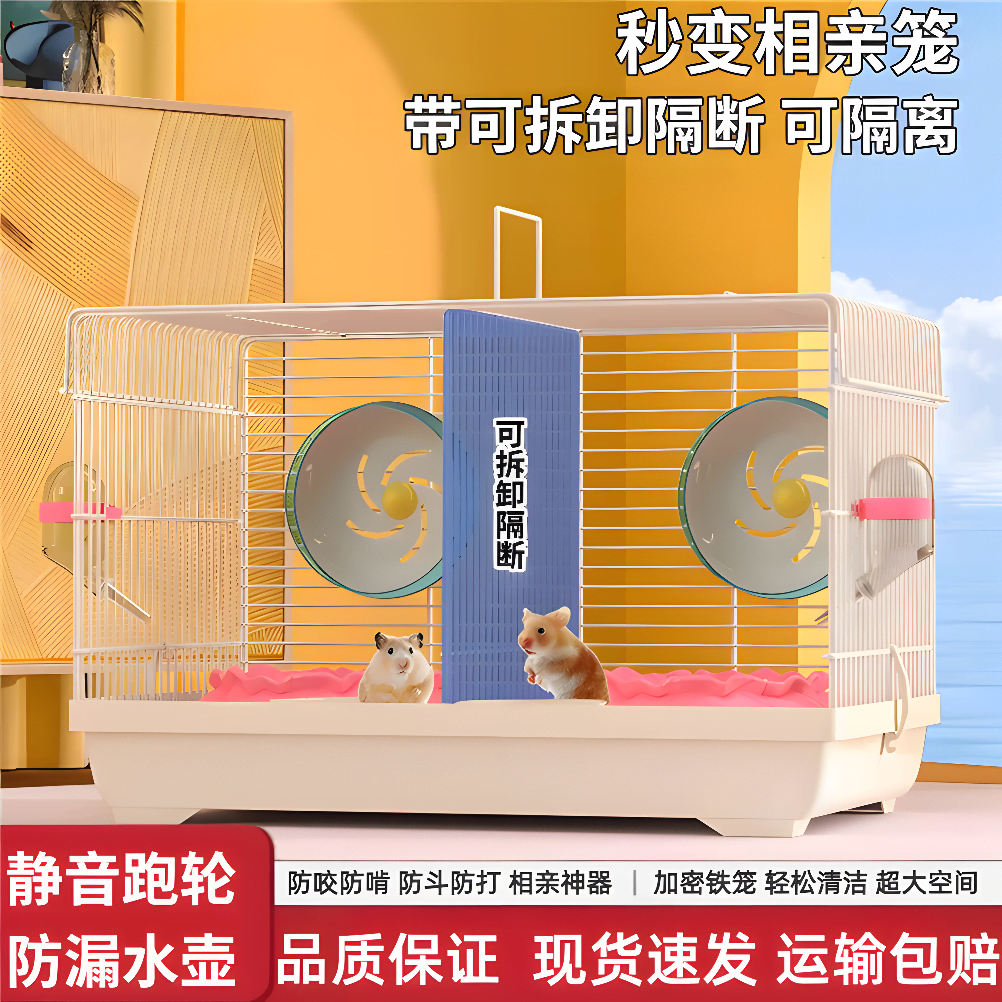 两只养仓鼠共同笼子双人间分开
