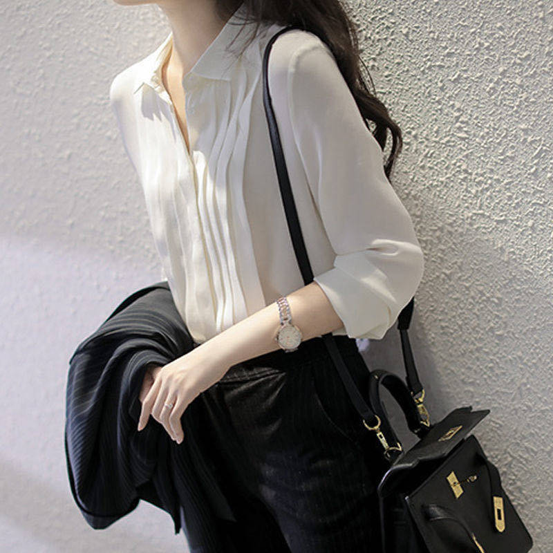 雪纺衬衫女气质长袖2022年新款早春装宽松时尚职业装休闲衬衣上衣