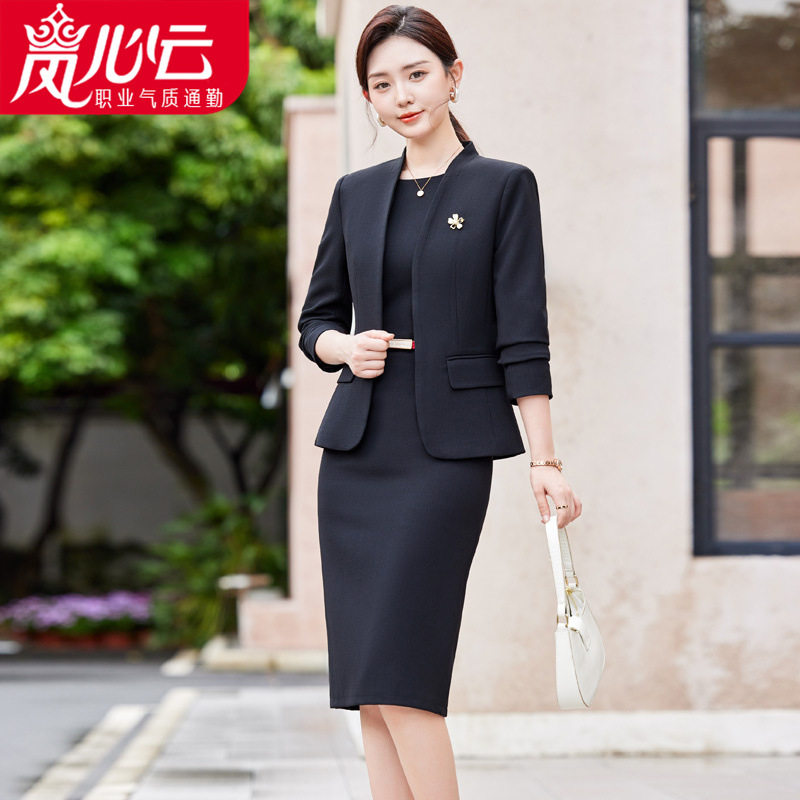 职场正装工作服无领西装外套女新款修身一粒扣通勤职业西服套装秋