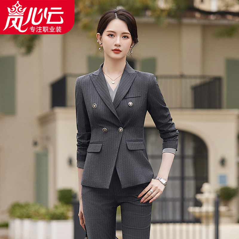 商务条纹职业西装西服正装女套装长袖工作服秋气质女神范高端3017