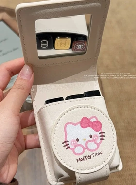 软皮随身携带口红收纳盒自带化妆镜子精致可爱纽扣设计日常通勤女