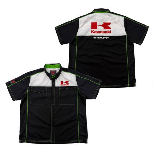 川崎vintage刺绣经典大logo复古机车夏季工装短袖衬衫 Kawasaki