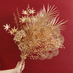 金色尤加利扇叶新年福桶插花仿真花仿真发财果红果装饰婚庆装饰花