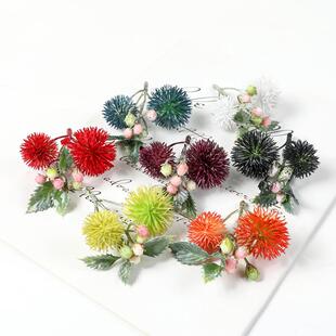 仿真三叉刺球小把束 假花圣诞藤圈花环手工材料 家居客厅装饰花朵