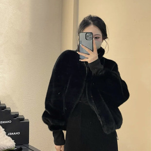 加厚宽松拉链款 环保皮草仿水貂毛立领夹克韩版 慵懒风上衣 新款 冬季