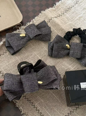 韩系灰色蝴蝶结发夹鲨鱼夹抓夹大号盘发扎马尾发卡发圈气质复古风