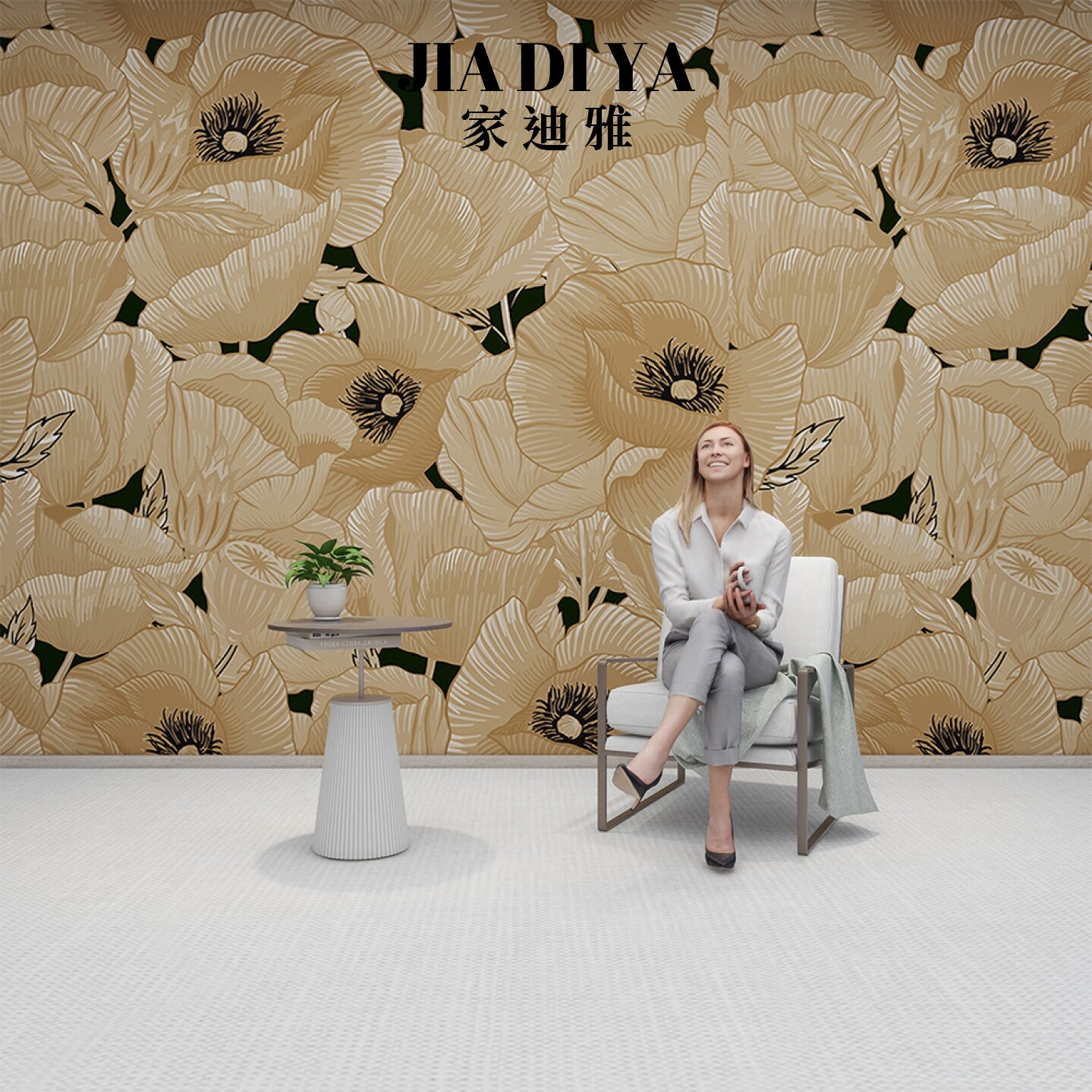 美式复古黄色花朵装饰墙布客厅沙发卧室电视背景墙壁纸乡村田园