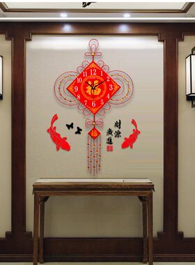 中国结创意客厅挂钟家用装饰中国风挂表现代时尚夜光时钟静音大气