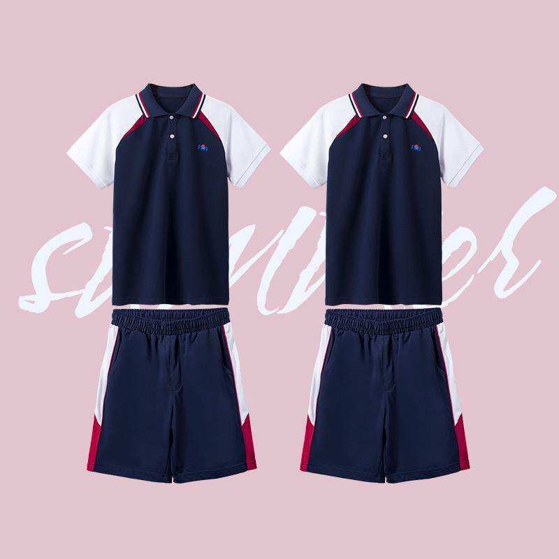 校服珠海市金湾区中学生校服夏季纯棉套装初中短袖t恤中裤透气薄