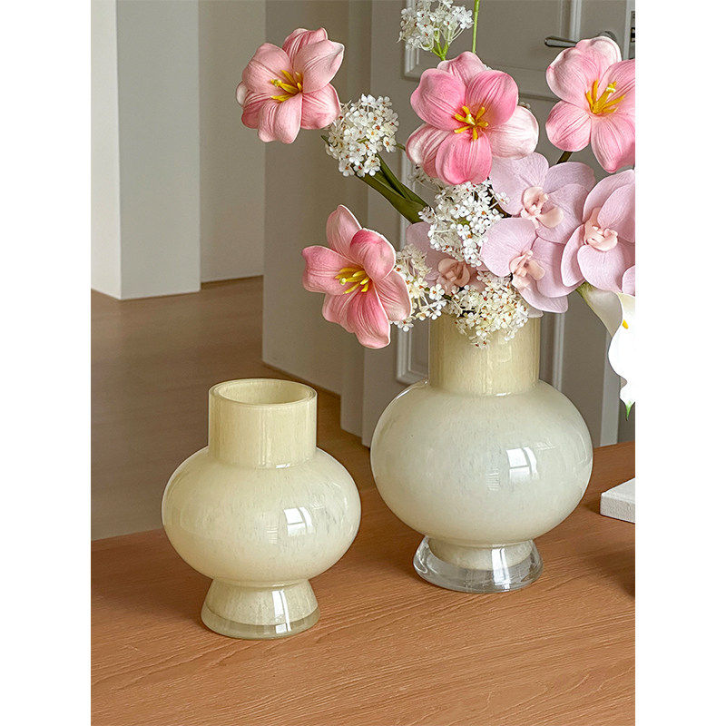 日本高级感玻璃花瓶摆件客厅鲜花插花轻奢中古奶油ins风复古