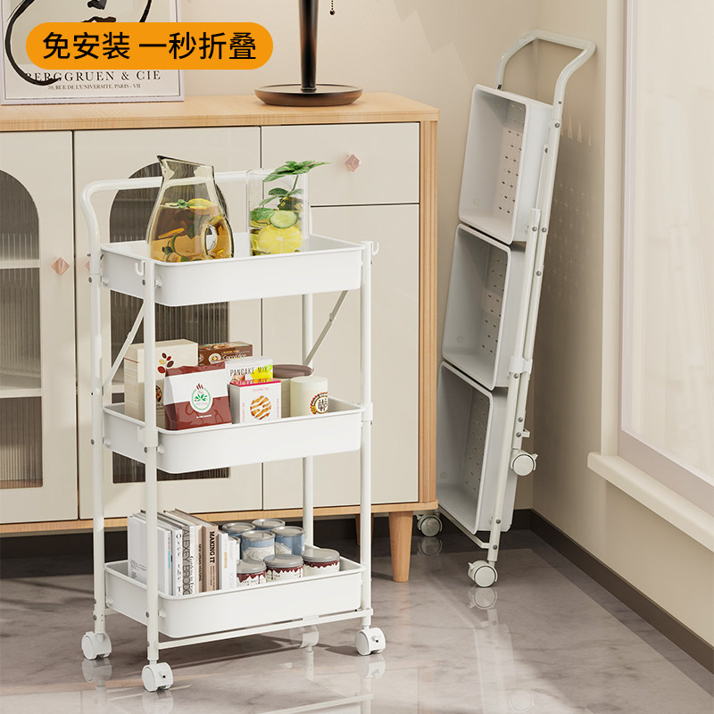 日本可折叠书架小推车置物架落地移动带轮卧室零食架厨房收纳置物
