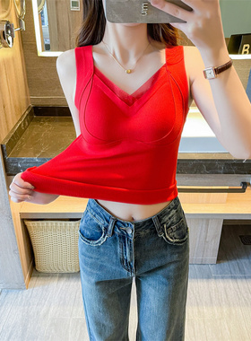 本命年大红色秋冬季保暖修身吊带背心内搭打底衫上衣1222k
