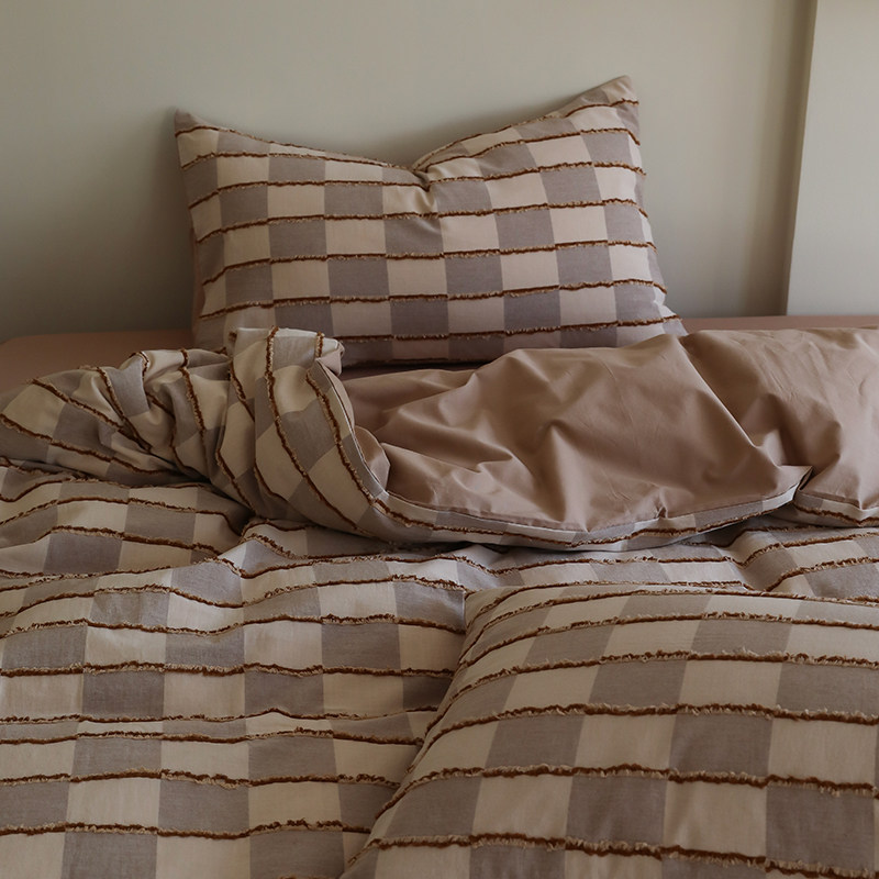 花时间生活简约复古格子提花水洗床品色织全棉亲肤春季床单四件套,床上用品,床品套件/四件套/多件套,淘宝优惠券,粉丝福利购,淘宝优惠卷
