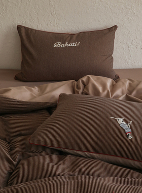 花时间生活原创斑点狗秋冬色织水洗北欧小众高级感条纹全棉四件套