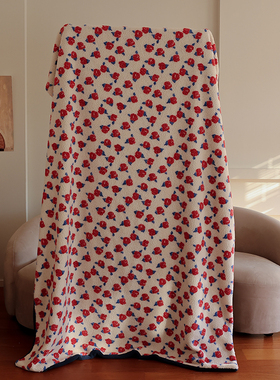 花时间生活复古玫瑰软糯摇粒绒毛毯办公室沙发毯家居客厅午睡毯子