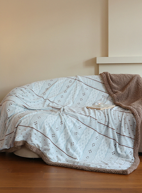 花时间生活加厚秋冬保暖羊羔绒毛毯少女心雕花撞色客厅沙发毯子