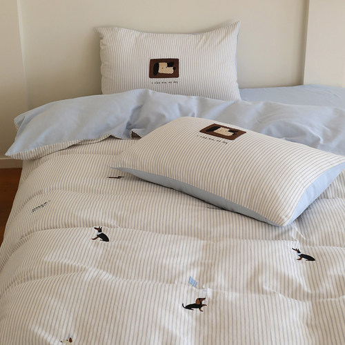 简约ins风条纹小狗刺绣纯棉床品