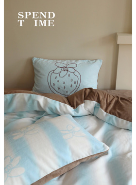 Spendtime原创卡通牛奶绒加厚秋冬圣诞色拼搭保暖四件套床单床品