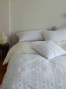 花时间生活韩系小清新提花被套柔软床单水洗亲肤纯棉床上四件套