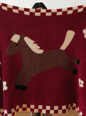 Spendtime原创马年新年毯高克重半边绒沙发盖毯红色过年礼物毯