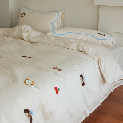 儿童卡通小狗长绒棉贡缎四件套