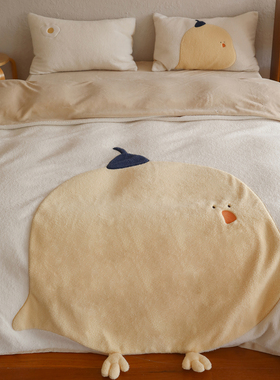 花时间生活冬季牛奶绒咕咕小鸡保暖加厚蓄热卡通四件套床上用品