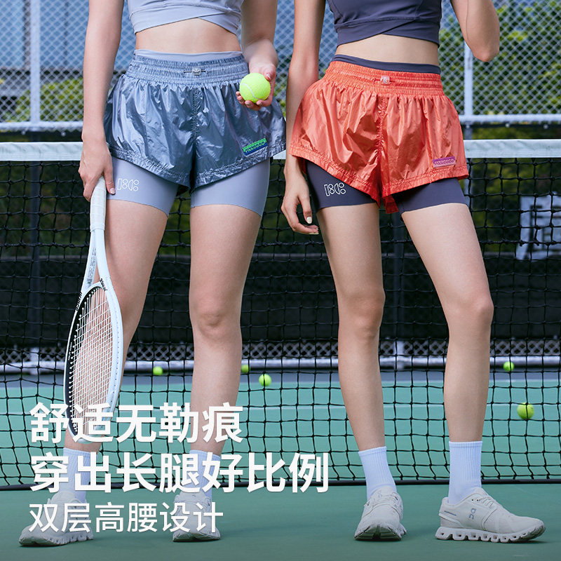 FIZZCOCO假两件运动四分裤女跑步马拉松防走光网球训练健身短裤夏