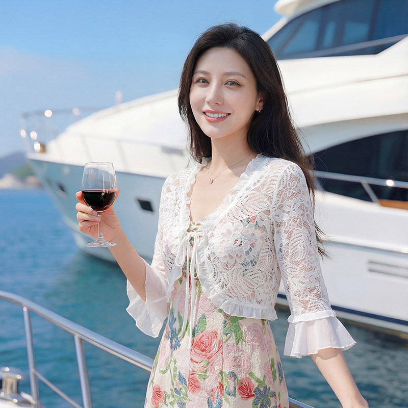 蕾丝开衫女夏季新款女装薄款吊带裙外搭罩衫上衣披肩v领镂空小衫