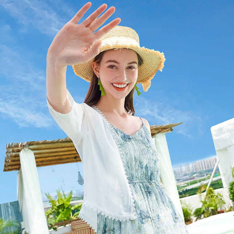 雪纺短袖女夏季披肩配裙子外搭开衫2026新款洋气小衫罩衫上衣