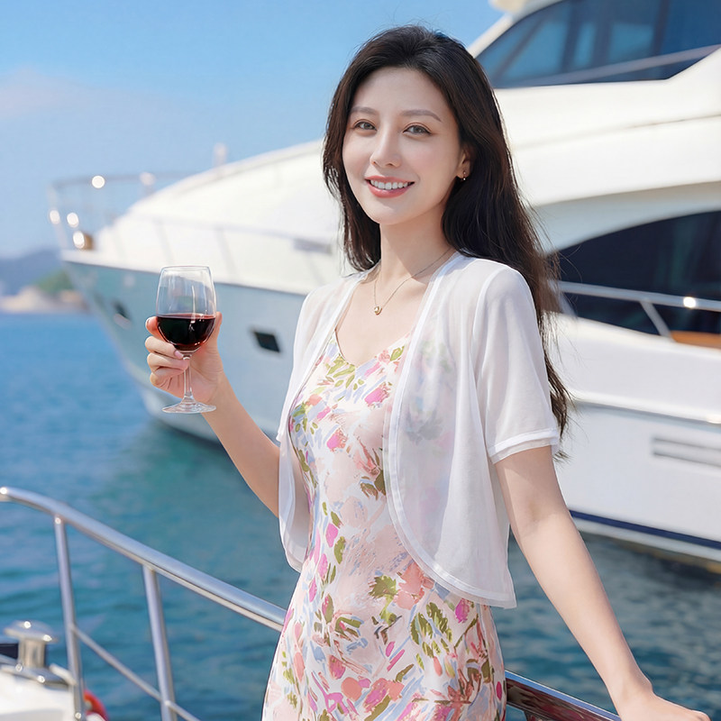 雪纺衫女短袖上衣夏季2026新款小披肩女外搭吊带裙子罩衫短款外套