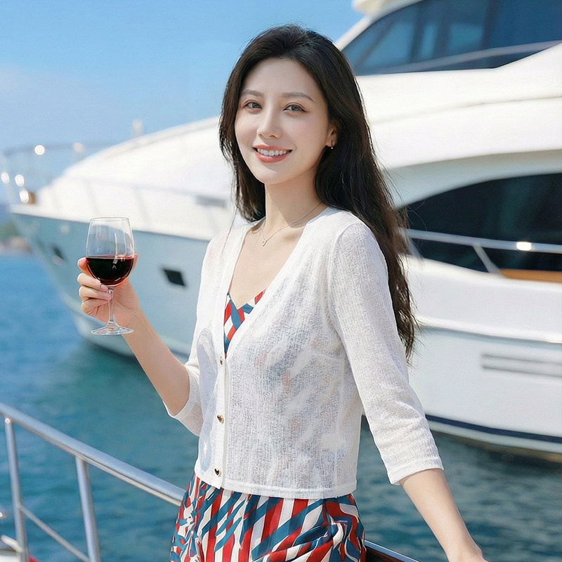 针织开衫女夏季2026新款女装薄款吊带裙子外搭披肩七分袖短款上衣