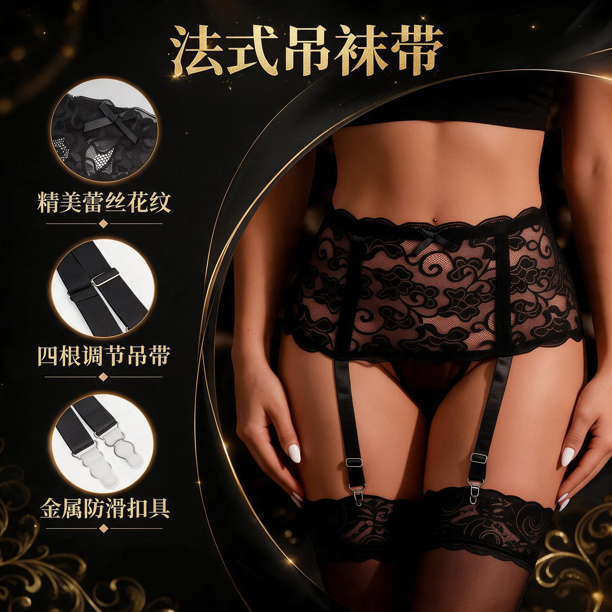 性感蕾丝透视免脱吊袜带长筒袜丝袜防滑可调节吊带袜夹高级感纯欲