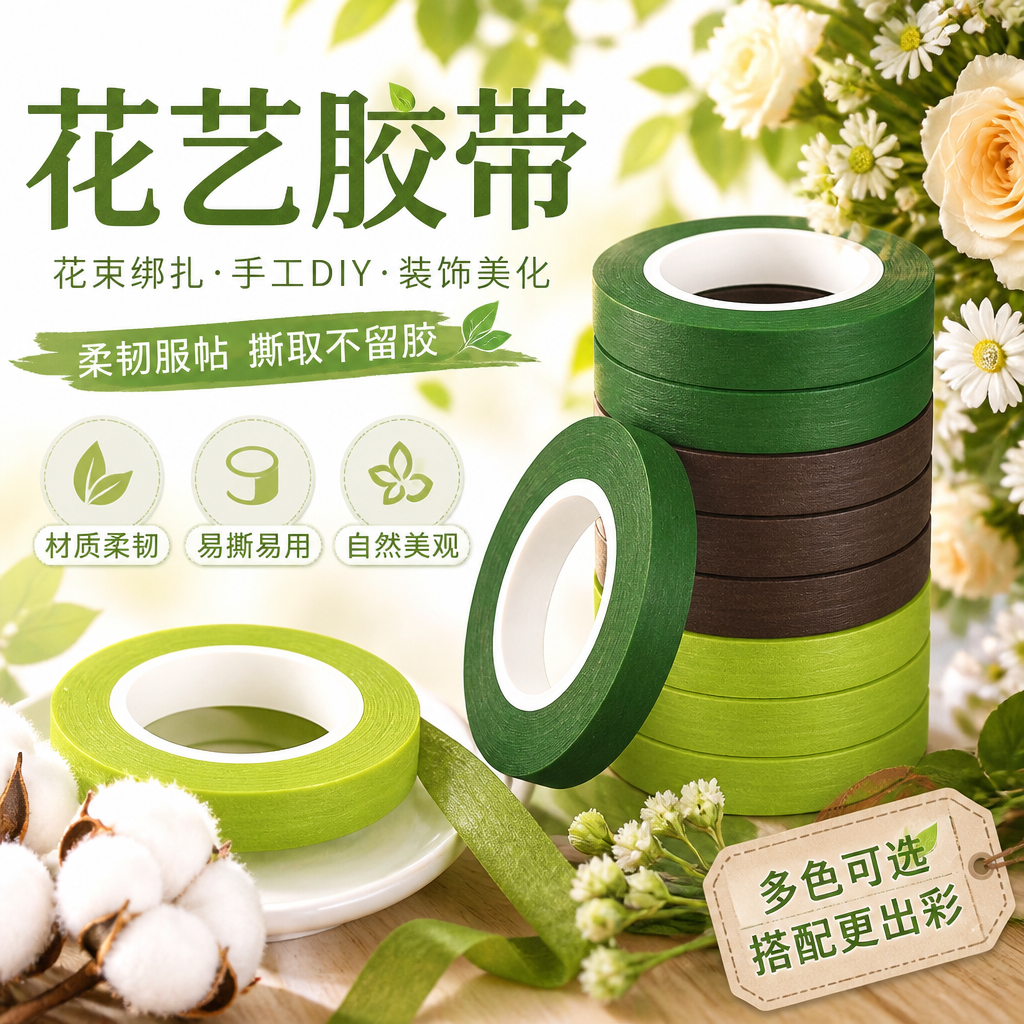 手工花艺绿胶带丝网花包装