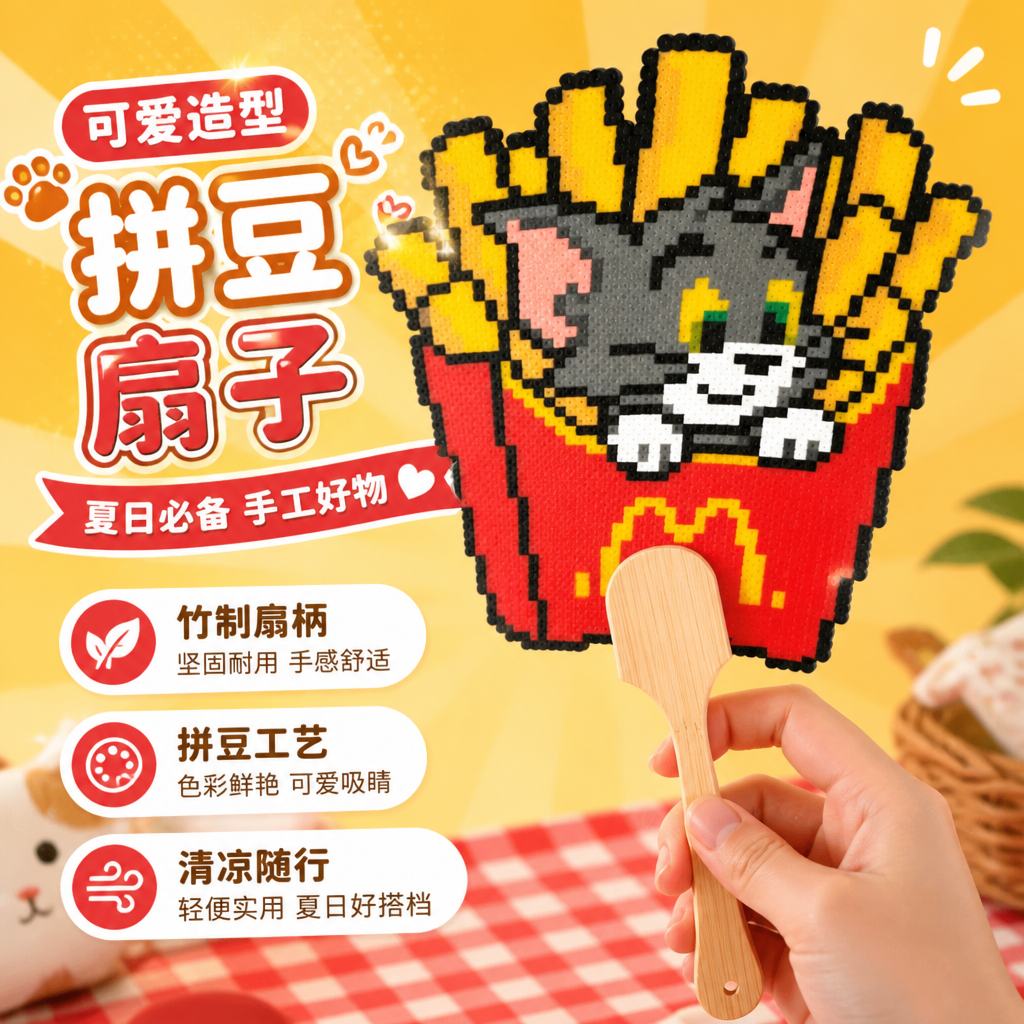 楠竹拼豆绘画团扇手柄直供