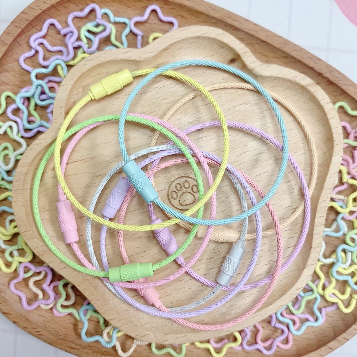 手工环彩扣钢圈钥匙扣环马卡龙色钥匙圈钢丝圈钢丝绳圈环家用收纳