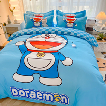 哆啦A梦正版A类床上四件套卡通夏季磨毛被套床单人儿童床笠三件套
