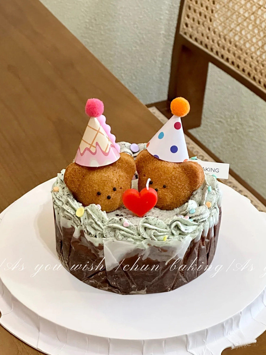韩式ins玛德琳小熊面包蛋糕装饰摆件迷你生日帽蜡烛插件烘焙配件