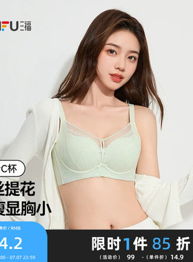 三福薄C杯记忆软钢圈文胸新款蕾丝纸片提花大胸显小内衣女503322