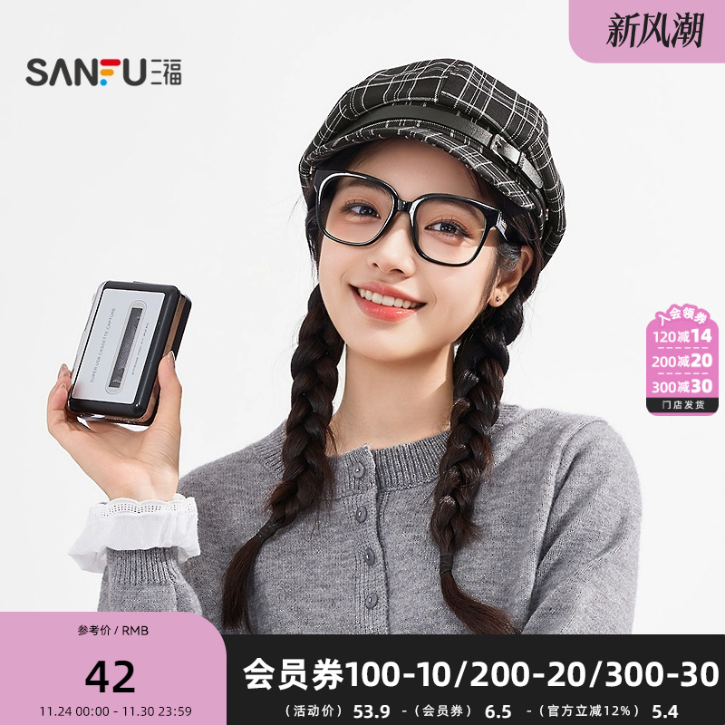 三福淑女风皮带扣格子八角帽 复古文艺服饰配饰帽子846525