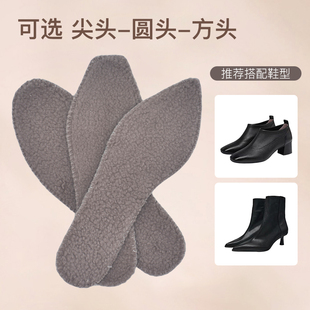 冬季保暖羊羔毛绒鞋垫女皮鞋单靴加厚软底防臭尖方头毛毛鞋垫新品